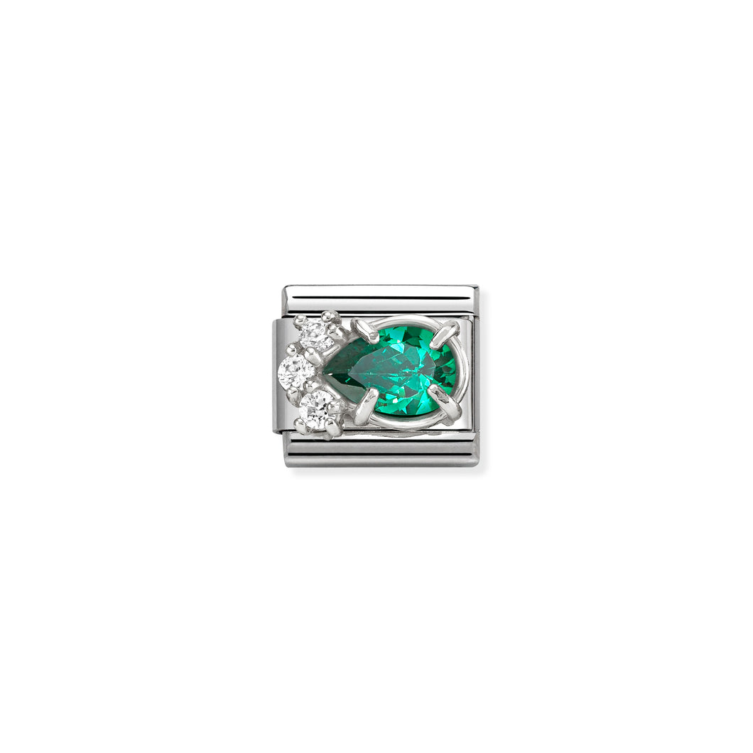 COMPOSABLE CLASSIC LINK 330329/03 WHITE & GREEN CZ TEARDROP IN SILVER