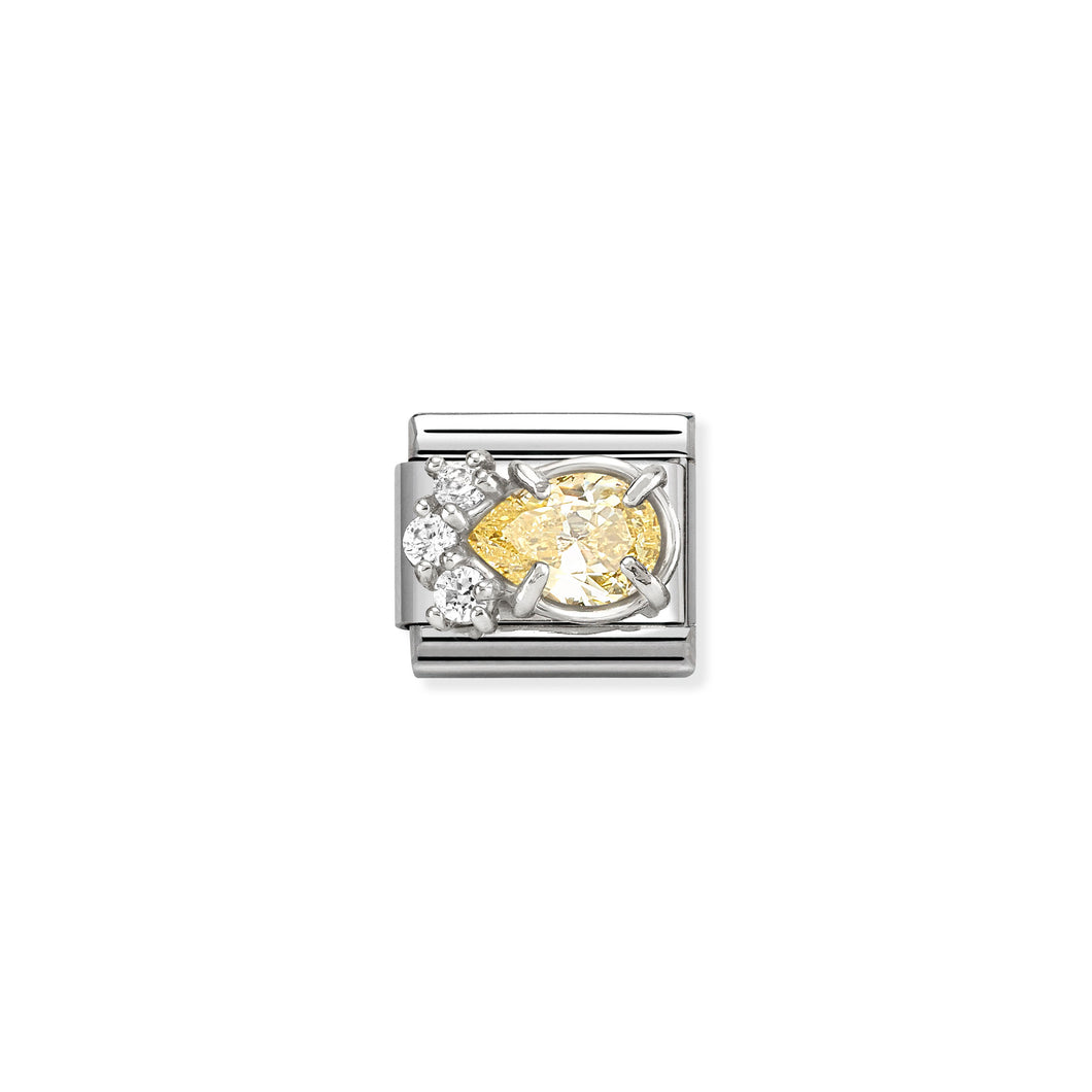 COMPOSABLE CLASSIC LINK 330329/07 WHITE & YELLOW CZ TEARDROP IN SILVER