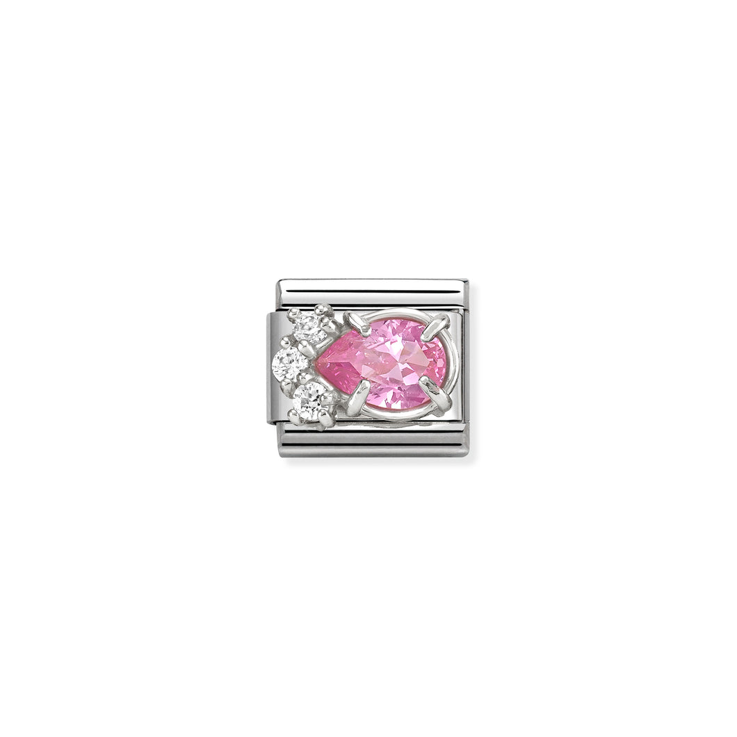 COMPOSABLE CLASSIC LINK 330329/08 WHITE & PINK CZ TEARDROP IN SILVER