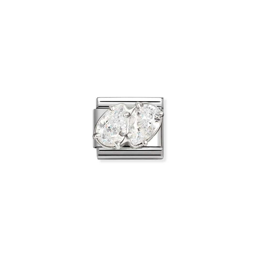 COMPOSABLE CLASSIC LINK 330329/09 WHITE TWIN CZ TEARDROPS IN SILVER
