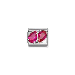 COMPOSABLE CLASSIC LINK 330329/11 RED TWIN CZ TEARDROPS IN SILVER
