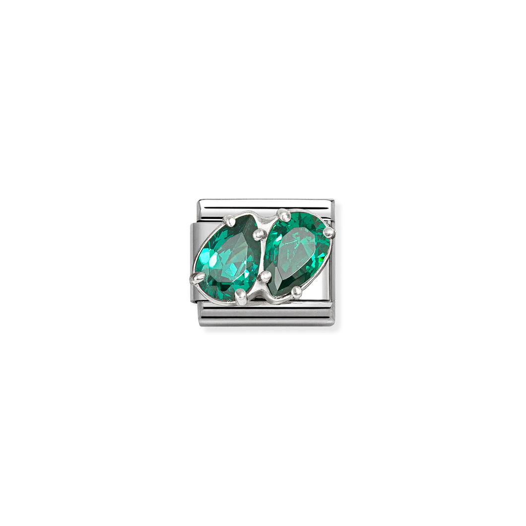 COMPOSABLE CLASSIC LINK 330329/12 GREEN TWIN CZ TEARDROPS IN SILVER