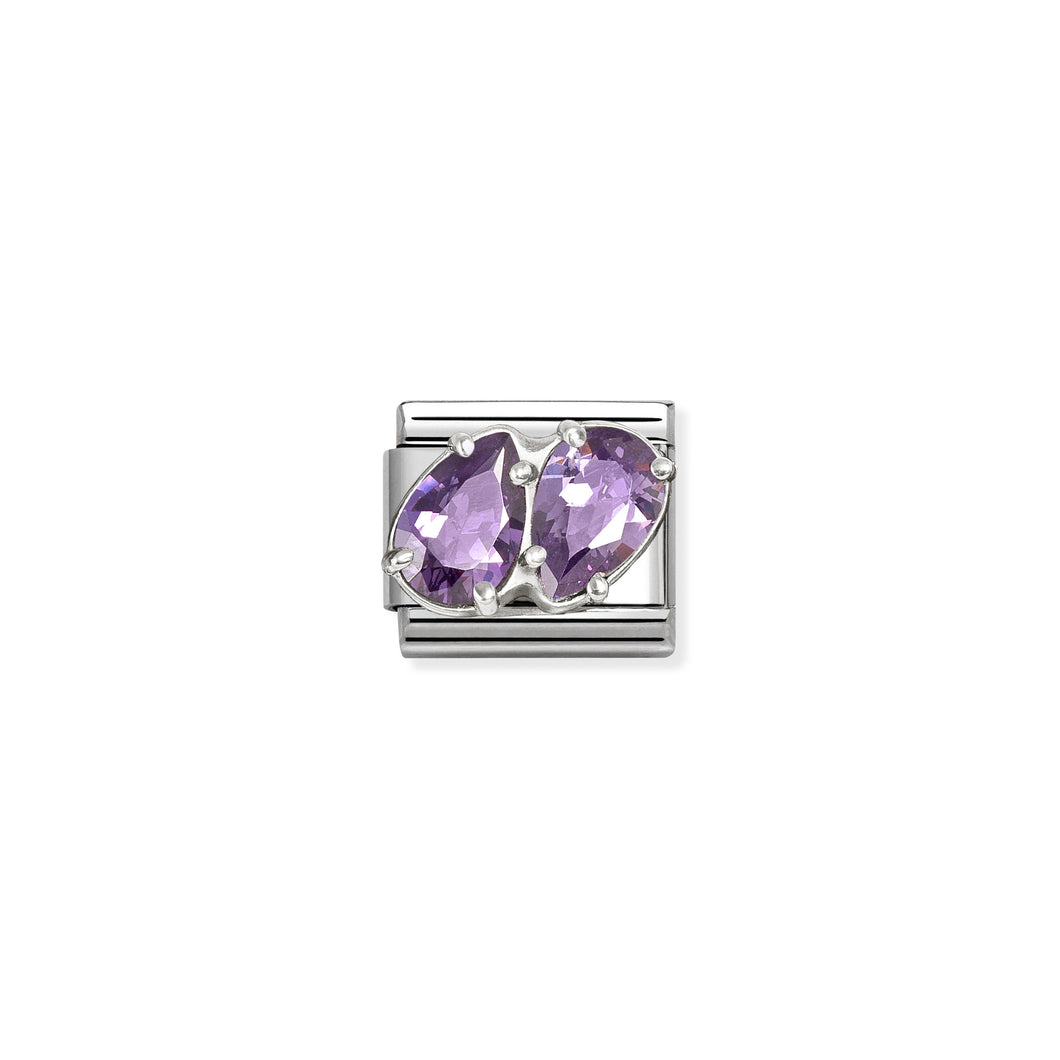 COMPOSABLE CLASSIC LINK 330329/14 PURPLE TWIN CZ TEARDROPS IN SILVER