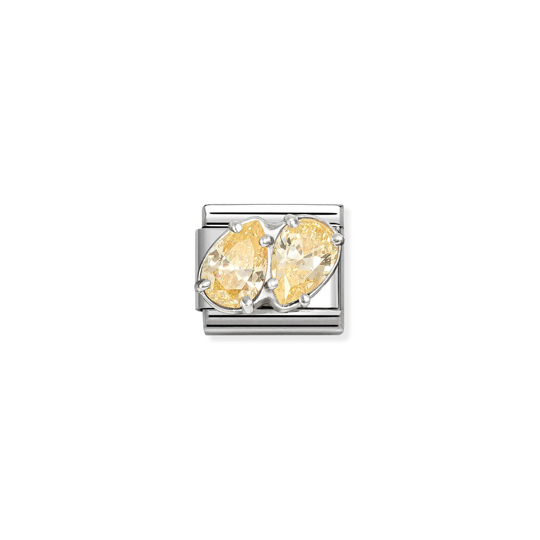 COMPOSABLE CLASSIC LINK 330329/15 YELLOW TWIN CZ TEARDROPS IN SILVER