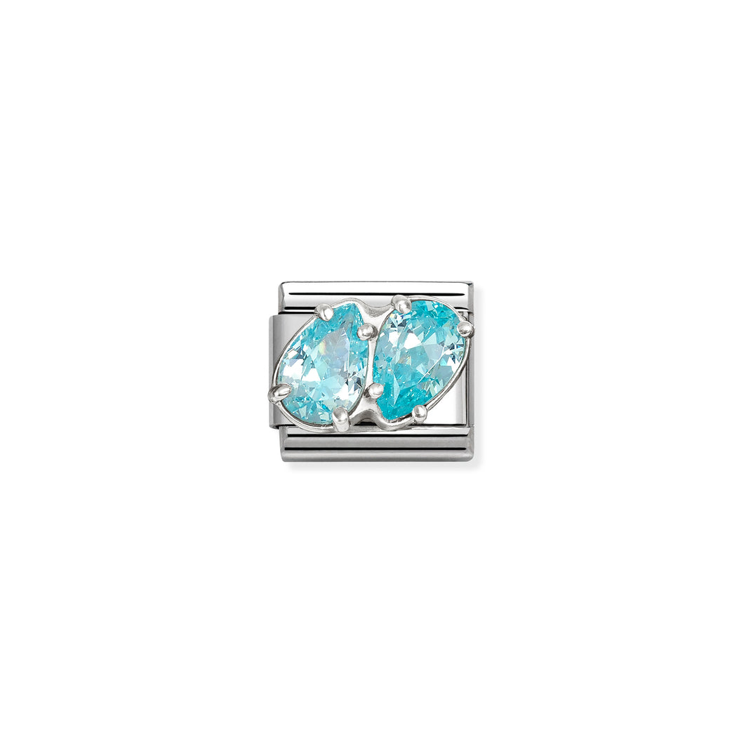 COMPOSABLE CLASSIC LINK 330329/16 LIGHT BLUE TWIN CZ TEARDROPS IN SILVER