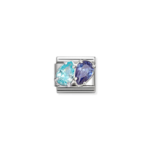 COMPOSABLE CLASSIC LINK 330329/18 LIGHT & DARK BLUE CZ TEARDROPS IN SILVER