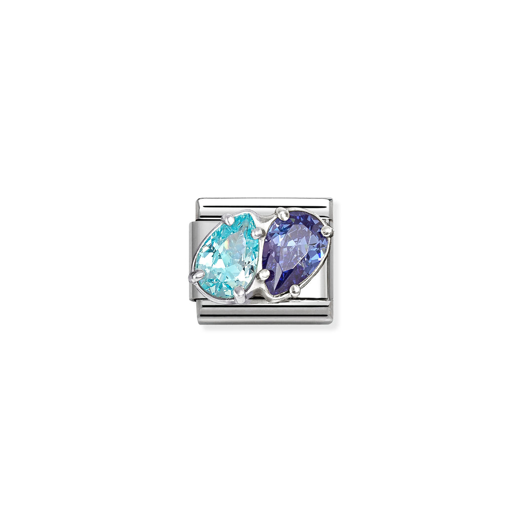 COMPOSABLE CLASSIC LINK 330329/18 LIGHT & DARK BLUE CZ TEARDROPS IN SILVER