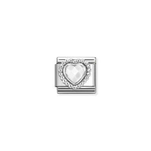 COMPOSABLE CLASSIC LINK 330605/016 FACETED WHITE OPALESCENT CZ HEART IN 925 SILVER