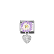 Load image into Gallery viewer, COMPOSABLE CLASSIC LINK 331814/10 PURPLE FLOWER AND HEART CZ CHARM IN 925 SILVER
