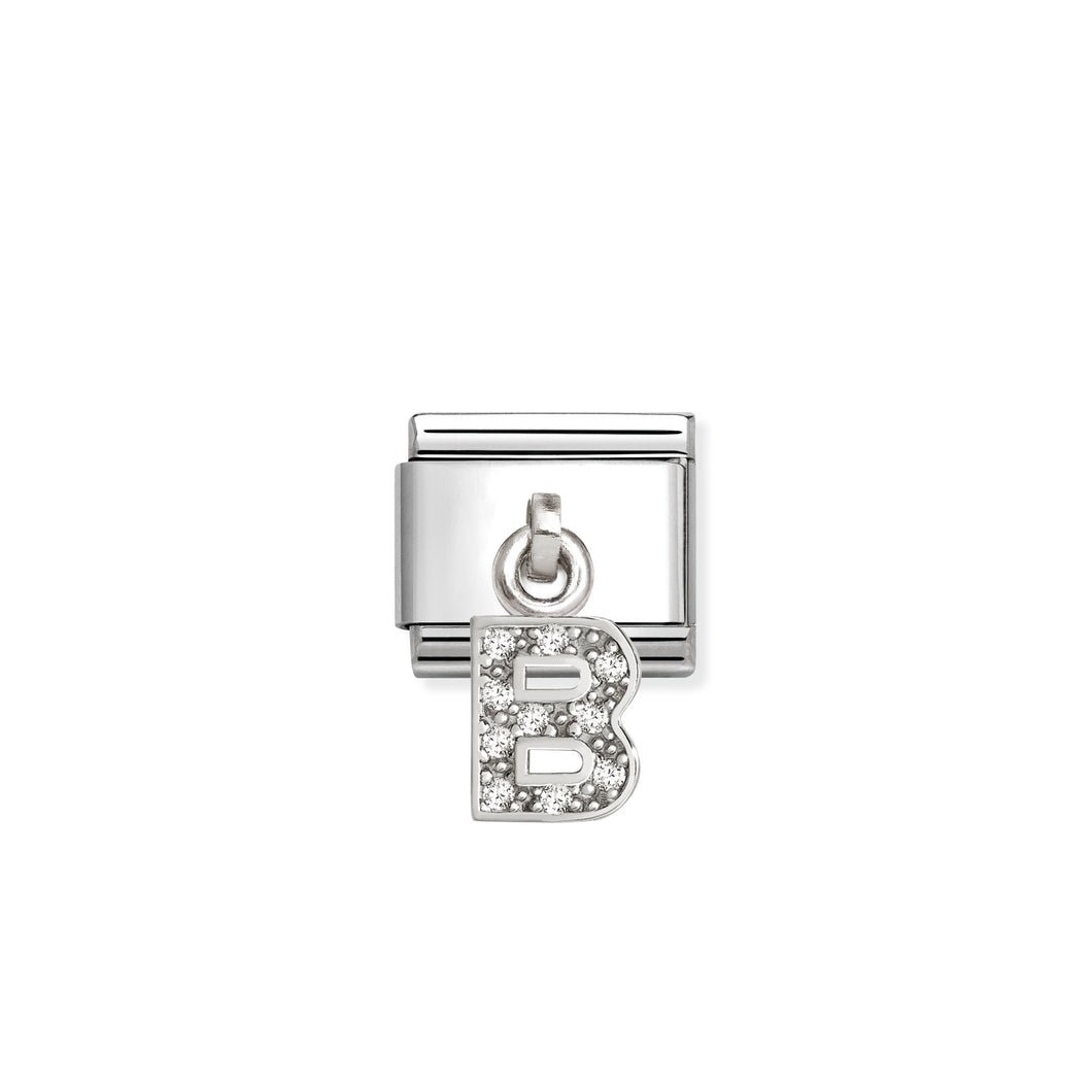COMPOSABLE CLASSIC LINK 331818/02 LETTER B CHARM IN SILVER AND CZ