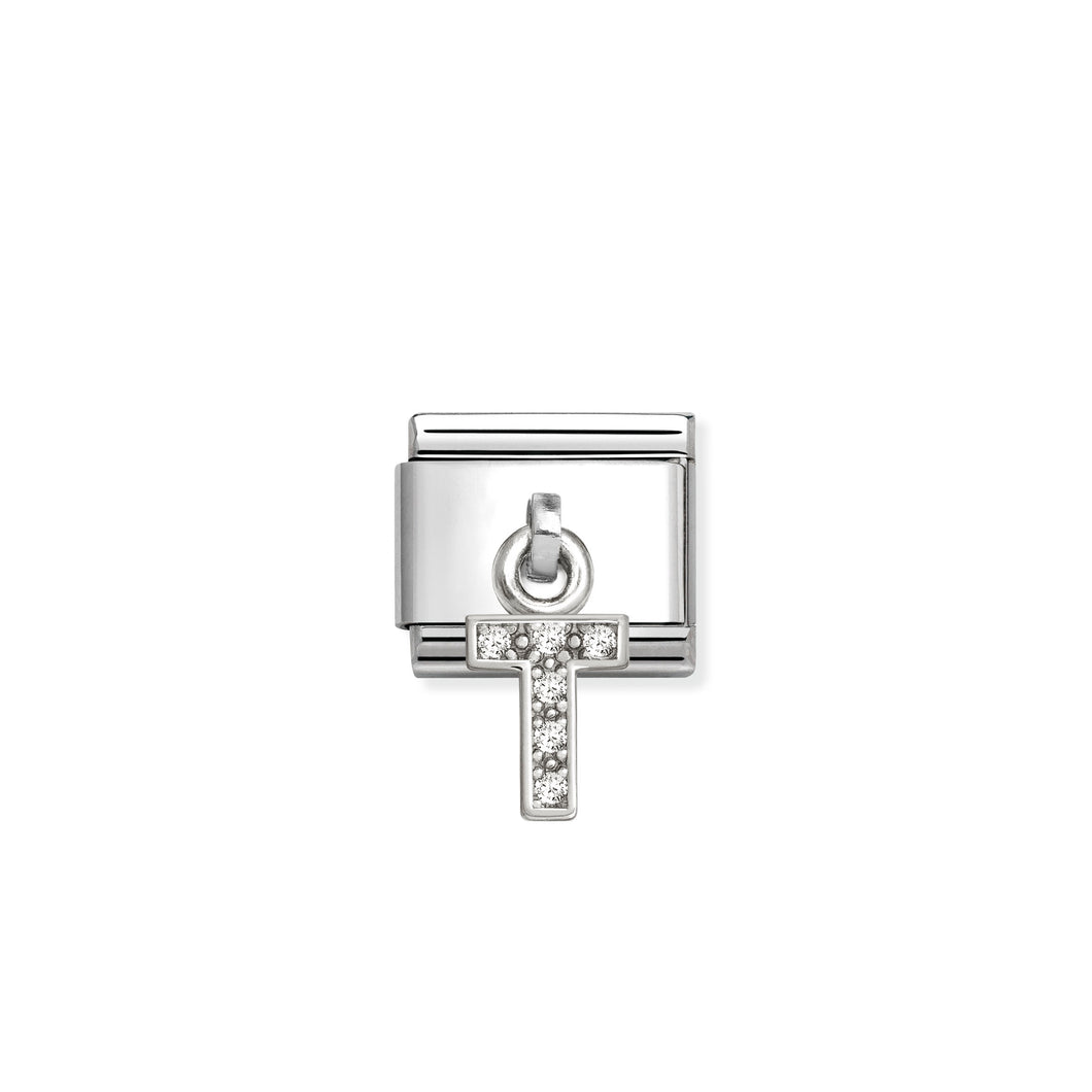 COMPOSABLE CLASSIC LINK 331818/20 LETTER T CHARM IN SILVER AND CZ