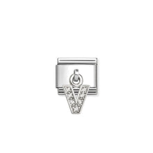 Load image into Gallery viewer, COMPOSABLE CLASSIC LINK 331818/22 LETTER V CHARM IN SILVER AND CZ
