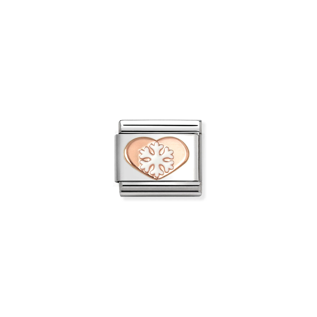 COMPOSABLE CLASSIC LINK 430202/45 HEART WITH SNOWFLAKE IN 9K ROSE GOLD AND ENAMEL