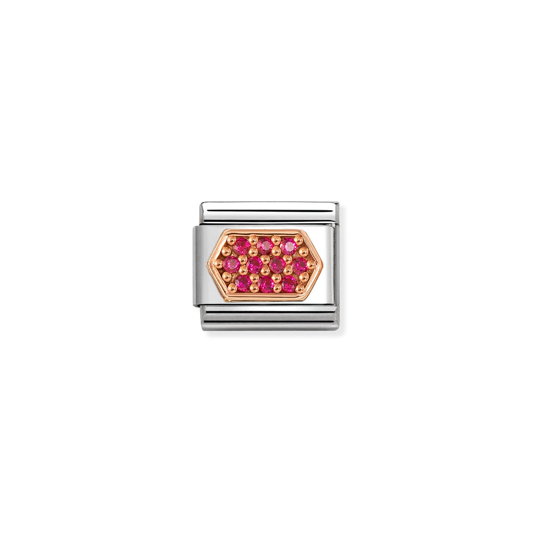 COMPOSABLE CLASSIC LINK 430312/06 RED CZ HEXAGON IN 9K ROSE GOLD