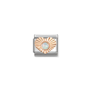 COMPOSABLE CLASSIC LINK 430516/07 HEART WITH ETCHED DETAIL AND WHITE OPAL IN 9K ROSE GOLD