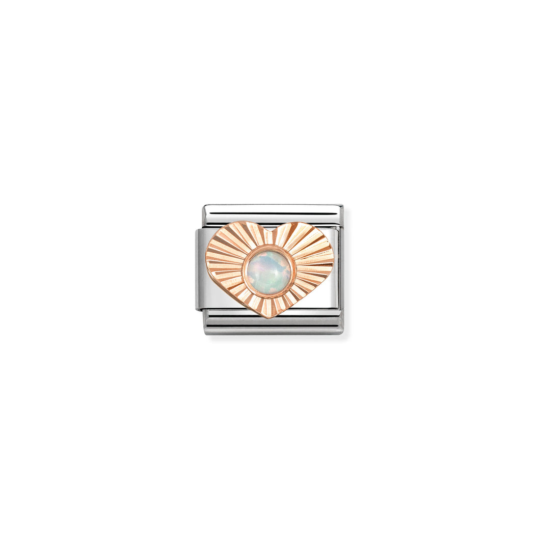 COMPOSABLE CLASSIC LINK 430516/07 HEART WITH ETCHED DETAIL AND WHITE OPAL IN 9K ROSE GOLD