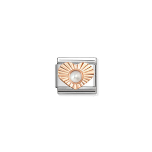COMPOSABLE CLASSIC LINK 430516/13 HEART WITH ETCHED DETAIL AND WHITE OPAL IN 9K ROSE GOLD