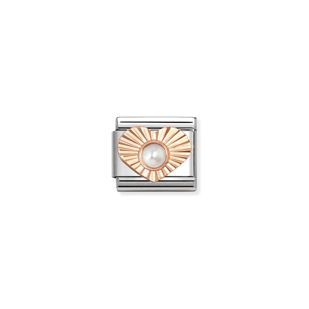 COMPOSABLE CLASSIC LINK 430516/13 HEART WITH ETCHED DETAIL AND WHITE OPAL IN 9K ROSE GOLD