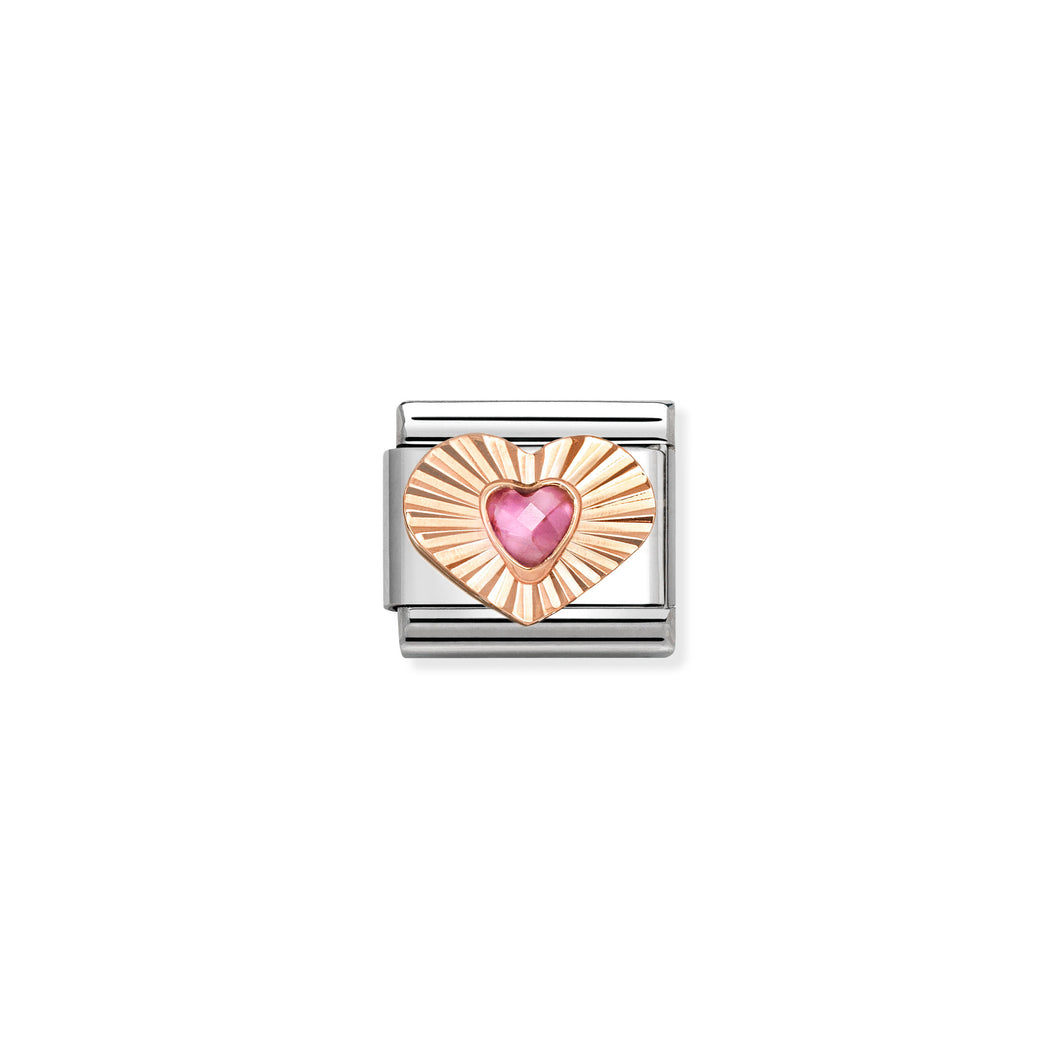 COMPOSABLE CLASSIC LINK 4306010/003 HEART ETCHED DETAIL IN 9K ROSE GOLD & PINK CZ HEART