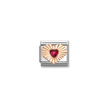 Load image into Gallery viewer, COMPOSABLE CLASSIC LINK 430610/005 HEART ETCHED DETAIL IN 9K ROSE GOLD &amp; RED CZ HEART

