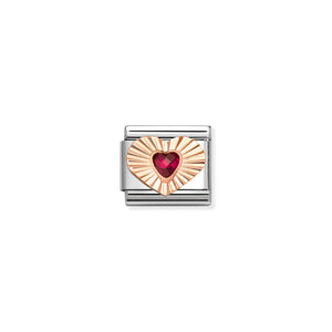 COMPOSABLE CLASSIC LINK 430610/005 HEART ETCHED DETAIL IN 9K ROSE GOLD & RED CZ HEART