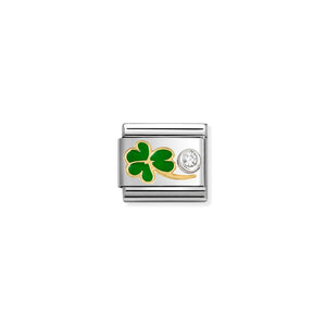COMPOSABLE CLASSIC LINK 630302/12 GREEN CLOVER IN 18K GOLD, SILVER, ENAMEL & CZ