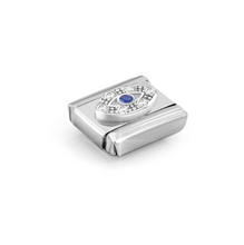 Load image into Gallery viewer, COMPOSABLE CLASSIC LINK 330304/43 EYE WITH WHITE &amp; BLUE CZ IN SILVER
