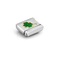 Load image into Gallery viewer, COMPOSABLE CLASSIC LINK 030220/18 FOUR-LEAF CLOVER IN 18K GOLD &amp; GREEN GLITTER ENAMEL
