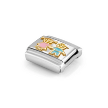 Load image into Gallery viewer, COMPOSABLE CLASSIC LINK 030272/92 BROTHER &amp; SISTER IN 18K GOLD WITH ENAMEL
