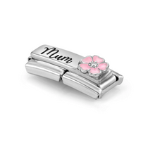 Load image into Gallery viewer, COMPOSABLE CLASSIC DOUBLE LINK 330734/18 MUM WITH PINK FLOWER IN 925 SILVER
