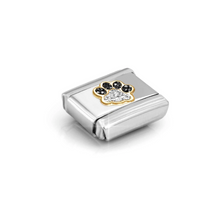 Load image into Gallery viewer, COMPOSABLE CLASSIC LINK 030220/22 PAW PRINT IN 18K GOLD, BLACK &amp; SILVER GLITTER ENAMEL
