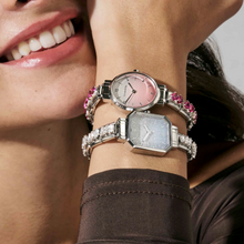 Load image into Gallery viewer, WATCH PARIS 076037/034 STAINLESS STEEL RECTANGLE &amp; PINK FADE GLITTER DIAL
