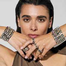 Load image into Gallery viewer, EXTENSION RING 047000/004 STAINLESS STEEL, SILVER WITH CZ &amp; 18K GOLD FOUR LEAF CLOVER
