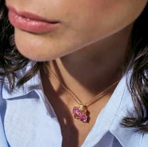 COLOUR WAVE NECKLACE 149856/024 GOLD PINK CHAMPAGNE CZ PENDANT