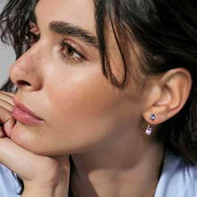 Load image into Gallery viewer, COLOUR WAVE AURORA EARRINGS 149860/061 STERLING SILVER BLUE &amp; LAVENDER CZ
