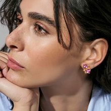 Load image into Gallery viewer, COLOUR WAVE EARRINGS 149861/024 GOLD PINK &amp; CHAMPAGNE SQUARE CZ
