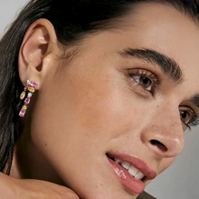 Load image into Gallery viewer, COLOUR WAVE DROP EARRINGS 149862/024 GOLD PINK &amp; CHAMPAGNE CZ
