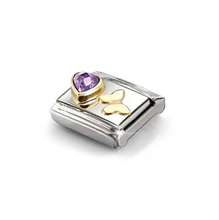 Load image into Gallery viewer, COMPOSABLE CLASSIC LINK 030613/13 PURPLE CZ HEART &amp; BUTTERFLY IN 18K GOLD

