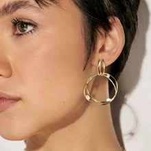 Load image into Gallery viewer, MY REBEL ART EARRINGS 242812/012 ORGANIC GOLD CIRCLE &amp; WHITE CZ
