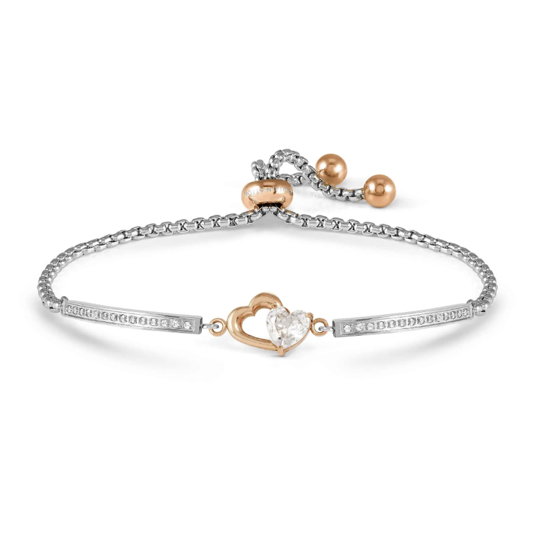 MILLELUCI REFINED BRACELET WITH CZ 028020/022 ROSE GOLD DOUBLE HEART WITH CZ