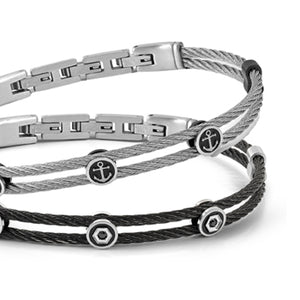 #SEALOVER BRACELET 135000/002 STAINLESS STEEL WITH ANCHORS & BLACK DETAILS