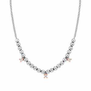 SPHERE NECKLACE 020354/034 STAINLESS STEEL, ROSE GOLD & WHITE CRYSTAL