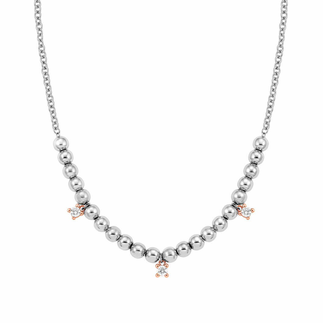 SPHERE NECKLACE 020354/034 STAINLESS STEEL, ROSE GOLD & WHITE CRYSTAL