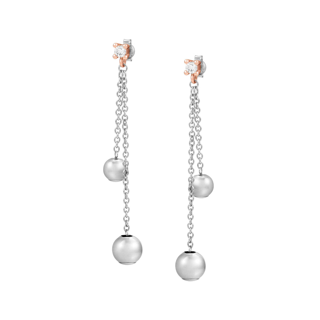 SPHERE EARRINGS 020358/034 STAINLESS STEEL & WHITE CRYSTAL