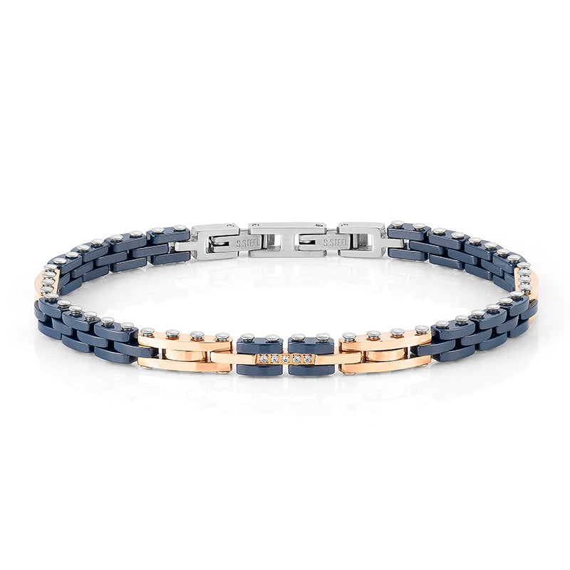 STRONG MEN'S BRACELET 028302/005 ROSE GOLD STEEL WITH BLUE PVD & CZ