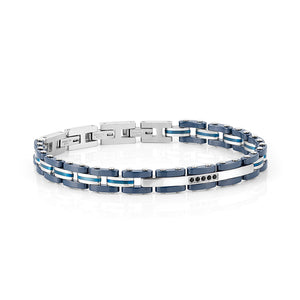 STRONG MEN'S BRACELET 028302/007 STEEL WITH BLUE PVD, BLACK CERAMIC & CZ