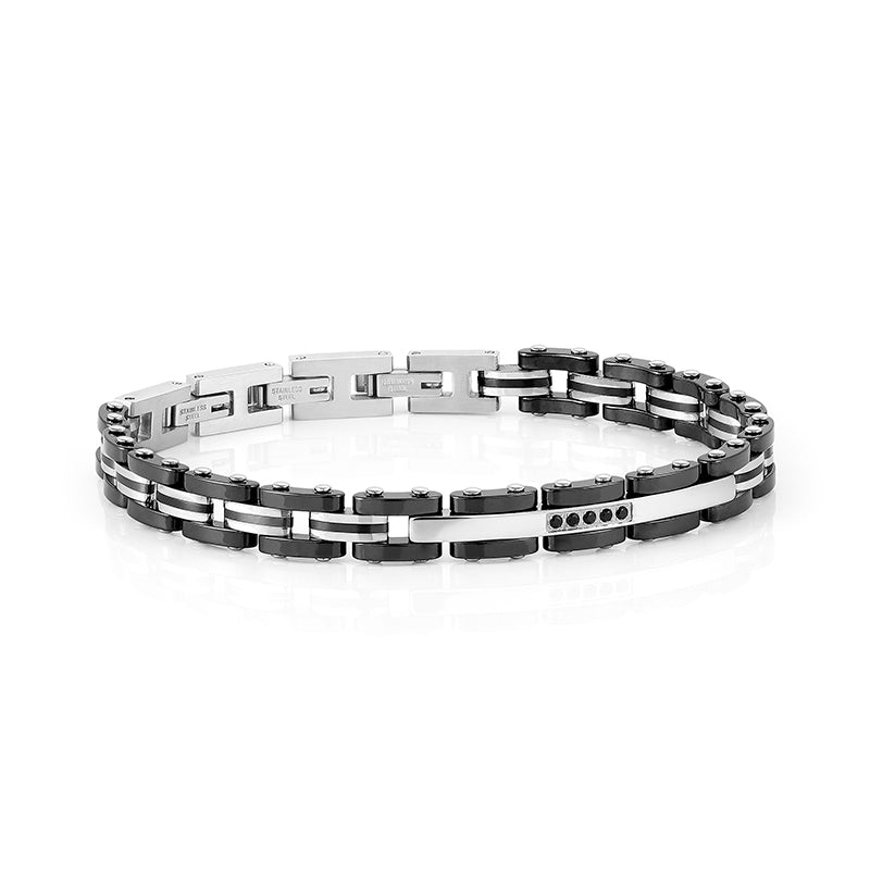 STRONG MEN'S BRACELET 028302/008 STEEL WITH BLACK PVD, CERAMIC & CZ