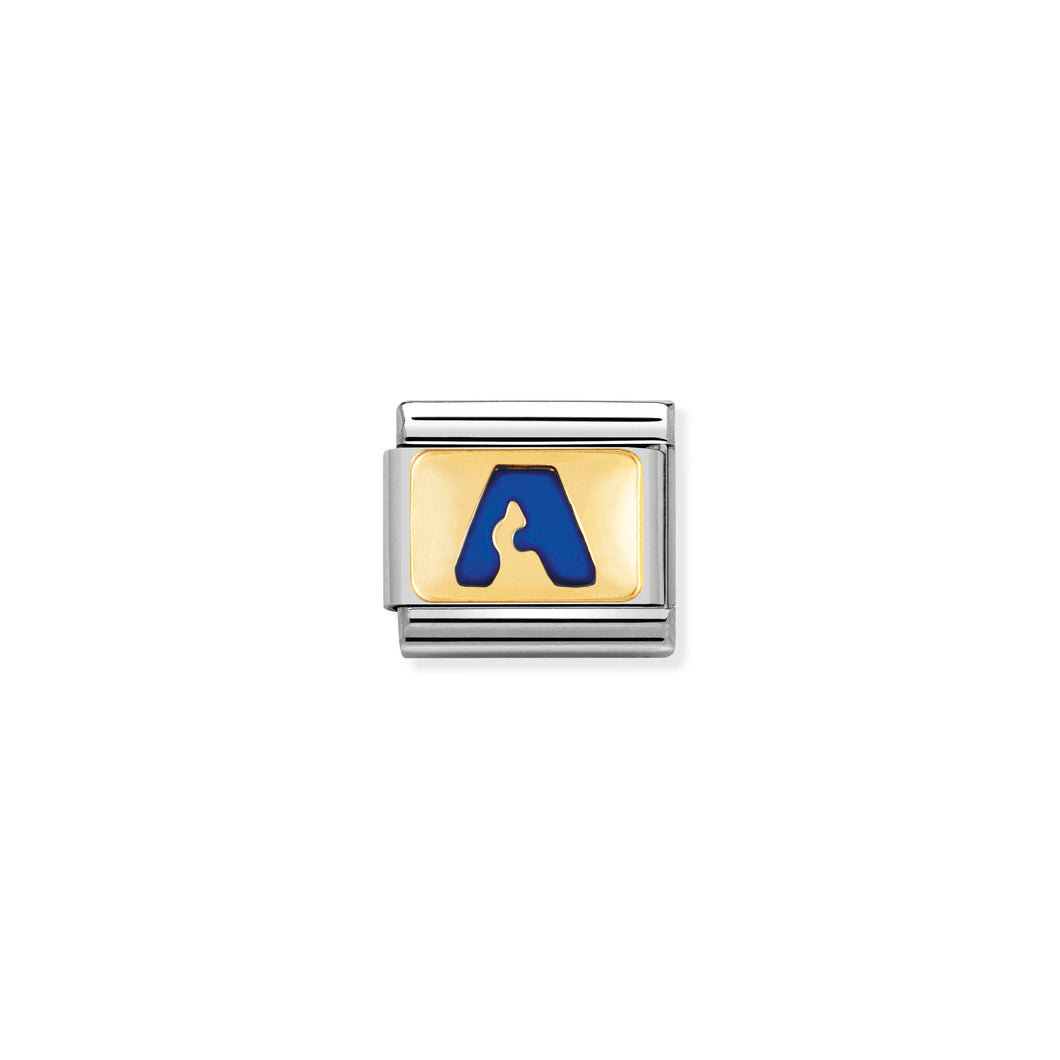 COMPOSABLE CLASSIC LINK 030201/01 BLUE LETTER A IN 18K GOLD & ENAMEL