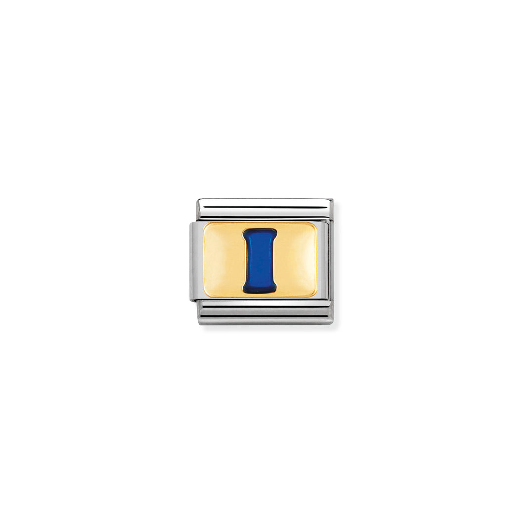 COMPOSABLE CLASSIC LINK 030201/09 BLUE LETTER I IN 18K GOLD & ENAMEL