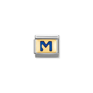 COMPOSABLE CLASSIC LINK 030201/13 BLUE LETTER M IN 18K GOLD & ENAMEL